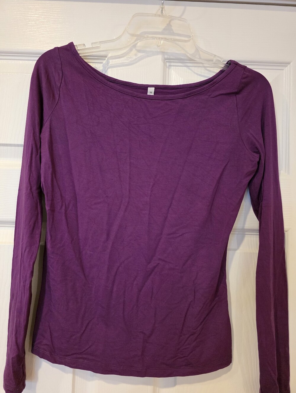 Womans Slim Fit Long Sleeve Boatneck Top in Deep Purple Mousnipy Size Medium